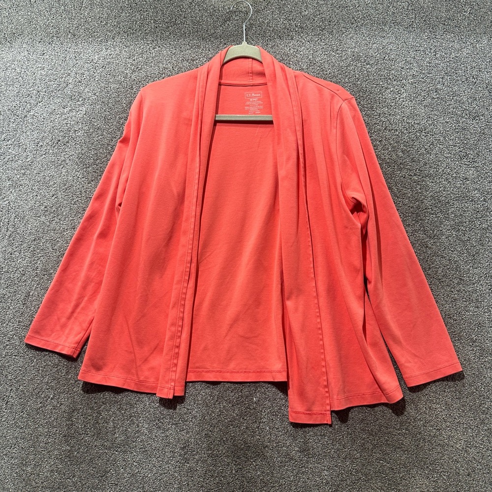 LL Bean Womens Supima Cotton Open Front Shawl Cardigan Coral Pink Medim Petite